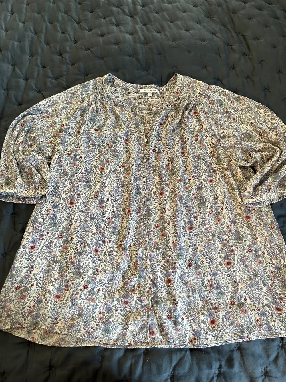 Rose & Olive Floral Tunic Top in Lavender, Dusty Rose & Cream